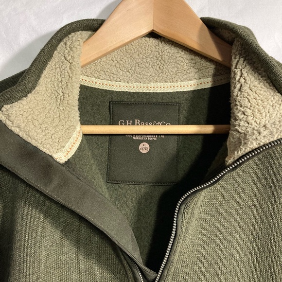 GH BASS & CO OLIVE GREEN KNIT PULLOVER FLEECE LINED SIZE XL - Picture 5 of 7